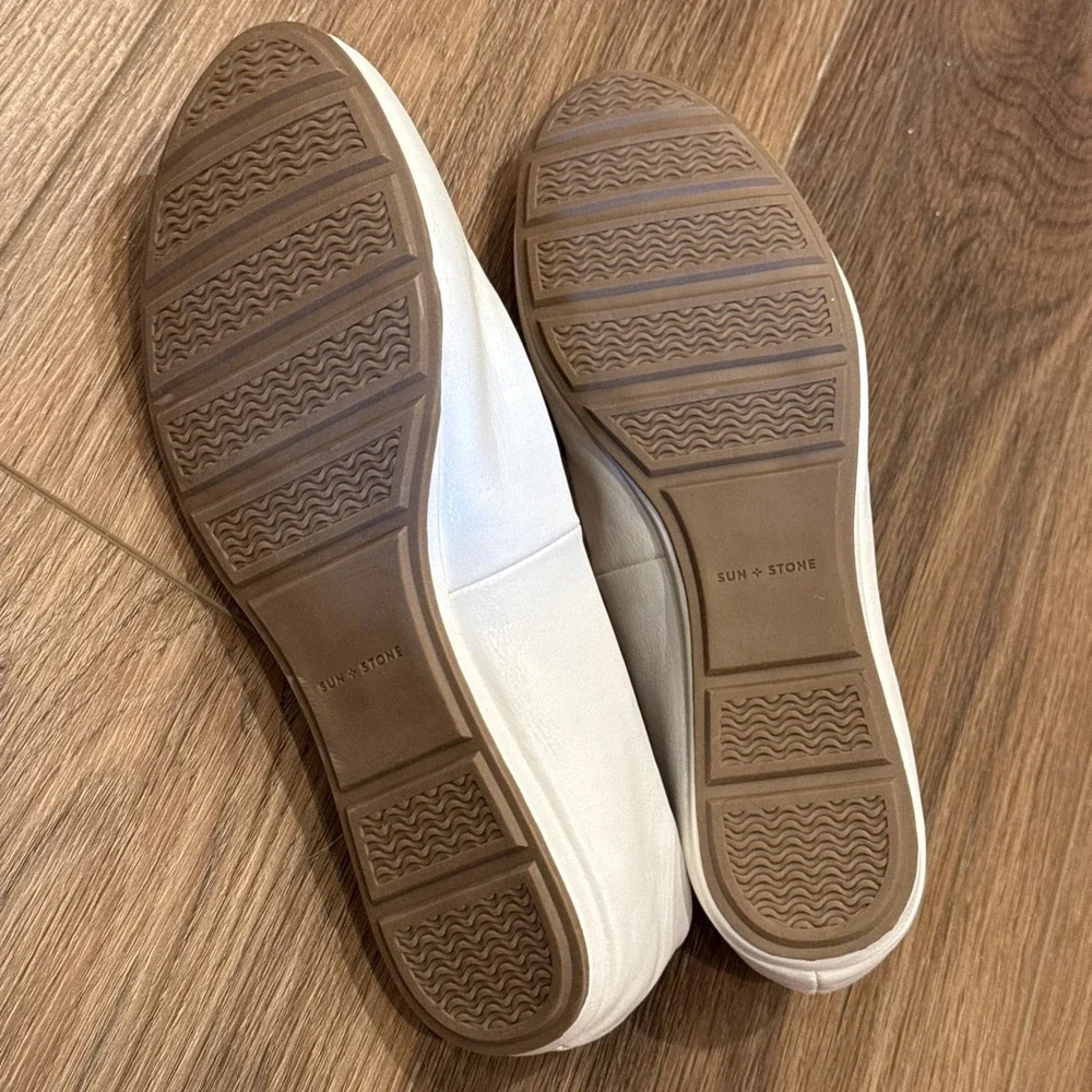 Sun + Stone Women's Ivory Eliana Faux Leather Slip on Ballet Flats Cute